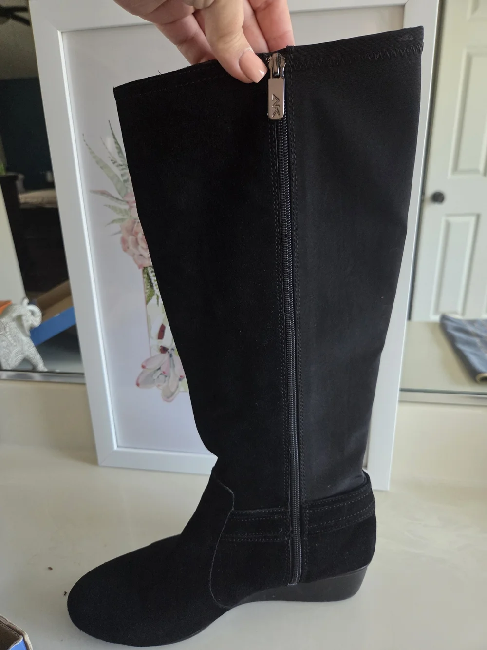 Anne Klein Black Over-the-Knee Wedge Boot